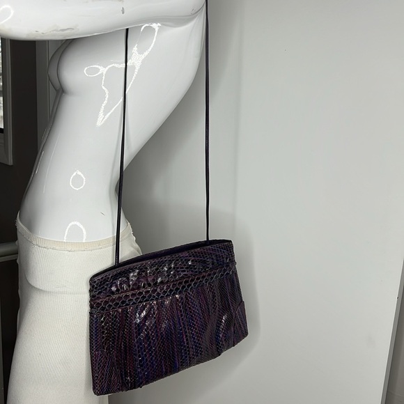 Purple Eggplant Python Snakeskin Clutch Shoulder Bag - Picture 6 of 8